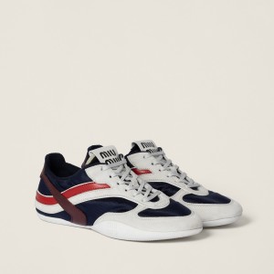 Miu Miu Gymnasium Technical Fabric And Suede Sneakers Baltic Blue Amaranth