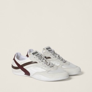 Miu Miu Gymnasium Technical Fabric And Suede Sneakers White Burgundy