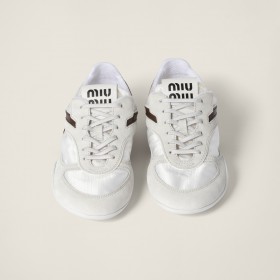 Miu Miu Gymnasium Technical Fabric And Suede Sneakers White Burgundy