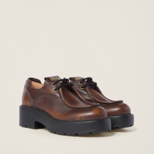 Miu Miu Laced Fume Leather Shoes Sienna