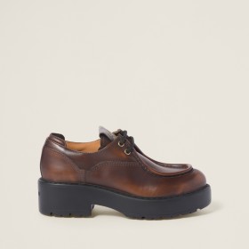 Miu Miu Laced Fume Leather Shoes Sienna