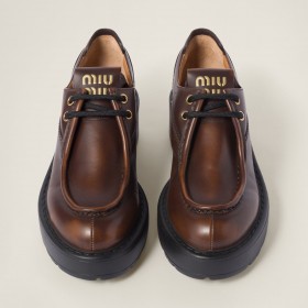 Miu Miu Laced Fume Leather Shoes Sienna