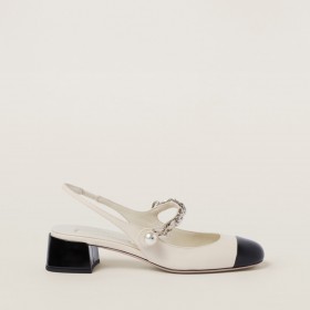 Miu Miu Leather And Patent Leather Slingback Pumps Ivory Black