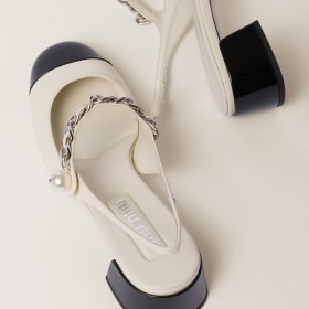 Miu Miu Leather And Patent Leather Slingback Pumps Ivory Black