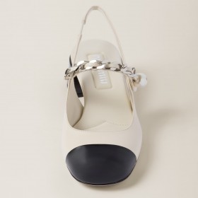 Miu Miu Leather And Patent Leather Slingback Pumps Ivory Black