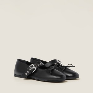 Miu Miu Leather Ballerinas Black