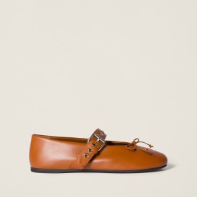 Miu Miu Leather Ballerinas Cognac