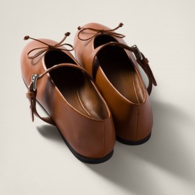 Miu Miu Leather Ballerinas Cognac