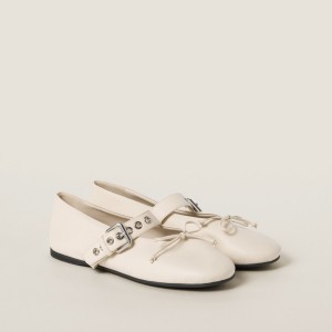 Miu Miu Leather Ballerinas Ivory