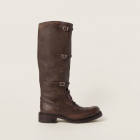Miu Miu Leather Boots Cocoa Brown 5W315E