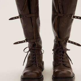 Miu Miu Leather Boots Cocoa Brown 5W315E