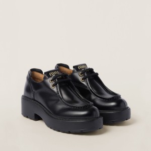 Miu Miu Leather Lace Up Shoes Black