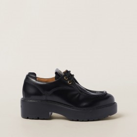 Miu Miu Leather Lace Up Shoes Black