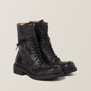Miu Miu Leather Laced Booties Black