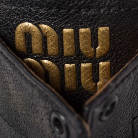 Miu Miu Leather Laced Booties Black