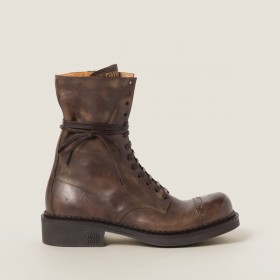 Miu Miu Leather Laced Booties Cocoa Brown
