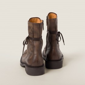 Miu Miu Leather Laced Booties Cocoa Brown
