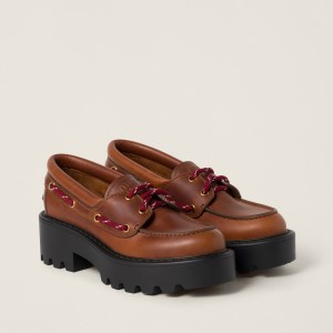 Miu Miu Leather Loafers Cognac