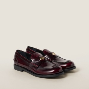Miu Miu Leather Loafers Crimson