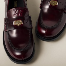 Miu Miu Leather Loafers Crimson