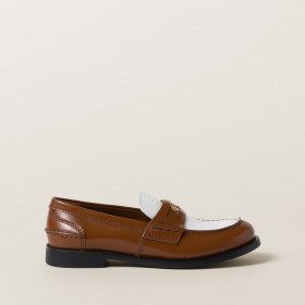 Miu Miu Leather Penny Loafers Cognac White