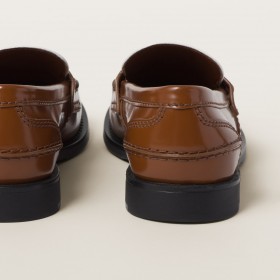 Miu Miu Leather Penny Loafers Cognac White