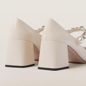 Miu Miu Leather Pumps Ivory Black DX65