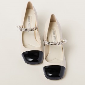 Miu Miu Leather Pumps Ivory Black DX65