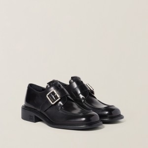 Miu Miu Leather Shoes With Buckle Black