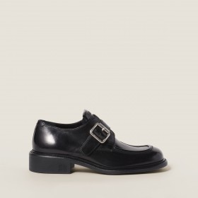 Miu Miu Leather Shoes With Buckle Black