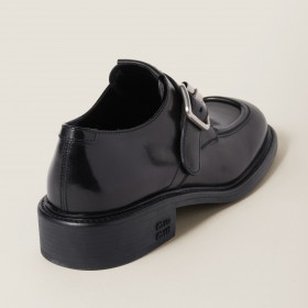 Miu Miu Leather Shoes With Buckle Black
