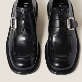 Miu Miu Leather Shoes With Buckle Black