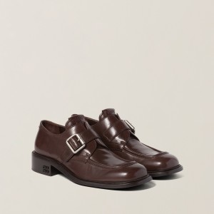 Miu Miu Leather Shoes With Buckle Dark Brown