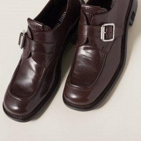 Miu Miu Leather Shoes With Buckle Dark Brown