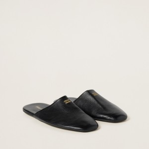Miu Miu Leather Slippers Black