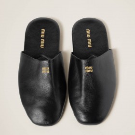 Miu Miu Leather Slippers Black