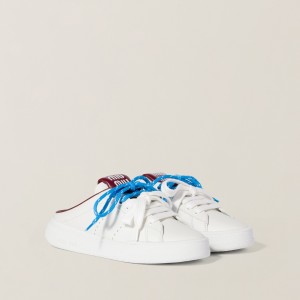 Miu Miu Leather Sneaker Mules White Crimson