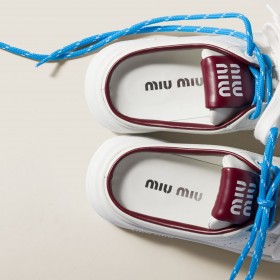 Miu Miu Leather Sneaker Mules White Crimson