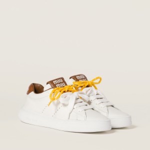 Miu Miu Leather Sneakers White Cognac