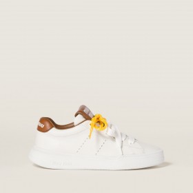 Miu Miu Leather Sneakers White Cognac