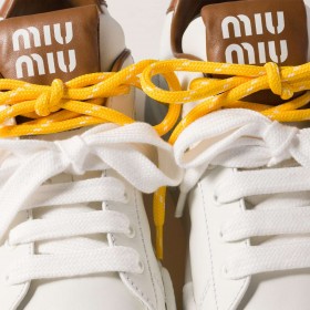 Miu Miu Leather Sneakers White Cognac