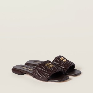 Miu Miu Matelasse Nappa Leather Slides Briarwood