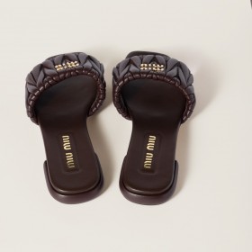 Miu Miu Matelasse Nappa Leather Slides Briarwood