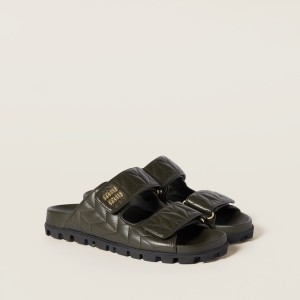 Miu Miu Matelasse Nappa Leather Slides Loden Green
