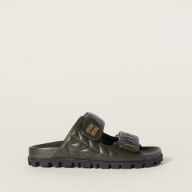 Miu Miu Matelasse Nappa Leather Slides Loden Green