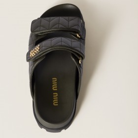 Miu Miu Matelasse Nappa Leather Slides Loden Green