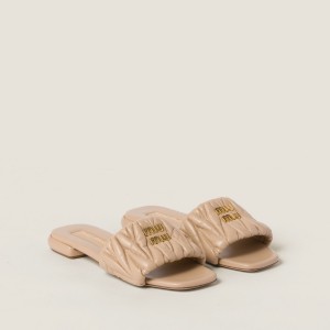 Miu Miu Matelasse Nappa Leather Slides Sand Beige