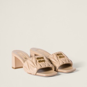 Miu Miu Matelasse Nappa Leather Slides Sand Beige 5XX657