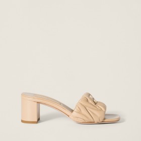 Miu Miu Matelasse Nappa Leather Slides Sand Beige 5XX657