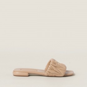 Miu Miu Matelasse Nappa Leather Slides Sand Beige